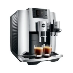 JURA E8 Espresso Machine - Chrome (NAA) -Kitchen Appliances Shop E8 Chrome NAA leftprofle 2xespresso square