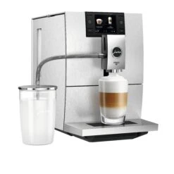 JURA ENA 8 Espresso Machine - Massive Aluminum -Kitchen Appliances Shop ENA 8 Massive Aluminum angle latte macchiato Glass Milk Container