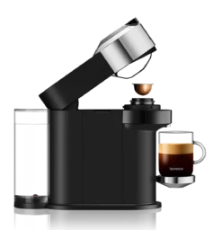 Nespresso Vertuo Next Deluxe Espresso Machine By DeLonghi With Aeroccino - Chrome -Kitchen Appliances Shop ENV120CAE Vertuo Next D Pure Chrome Delonghi Side Open Head