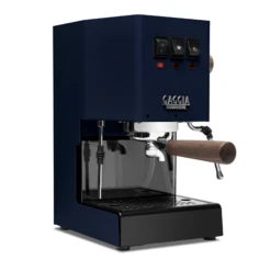Gaggia Classic Evo Pro Espresso Machine In Classic Blue With Walnut -Kitchen Appliances Shop GACLASSICEVOPROBLUWL Blue Walnut Single EVO 1153