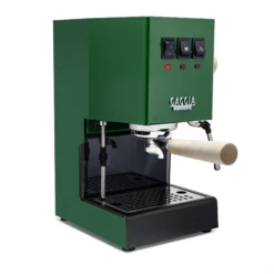 Gaggia Classic Evo Pro Espresso Machine In Jungle Green With Tiger Maple -Kitchen Appliances Shop GACLASSICEVOPROGRNTM Green Maple Single EVO 2082
