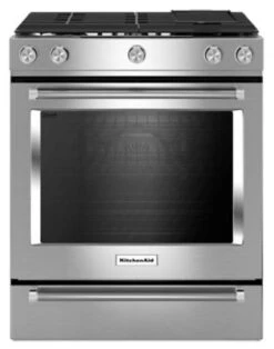 KitchenAid 30-Inch 5 Burner Gas Convection Slide-In Range With Baking Drawer - Stainless Steel