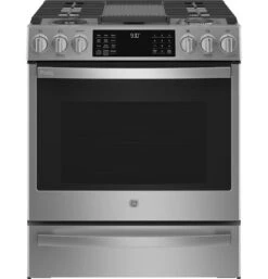 GE Profile™ 30" Smart Slide-In Front-Control Gas Fingerprint Resistant Range With No Preheat Air Fry