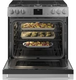 Café™ 30" Smart Slide-In, Front-Control, Gas Range With Convection Oven In Platinum Glass -Kitchen Appliances Shop frwswvihtaxa